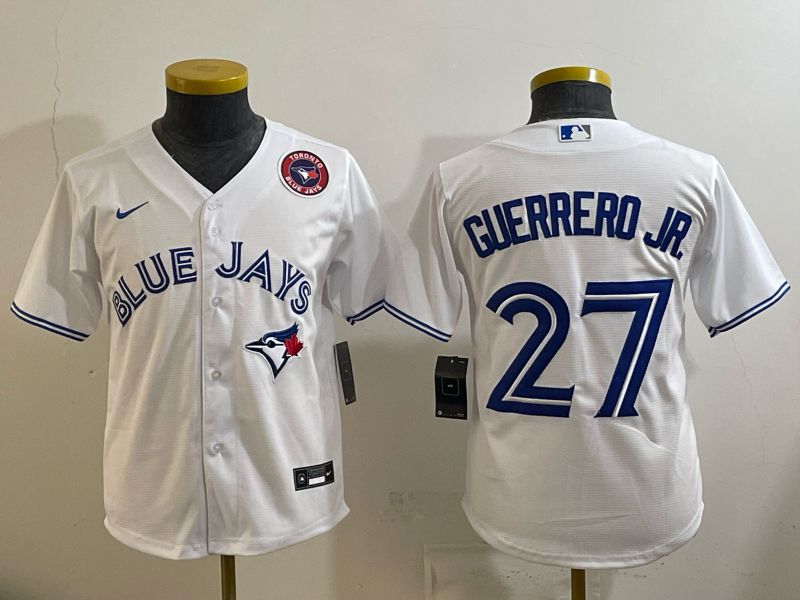 Youth 2025 Nike Toronto Blue Jays #27 Guerrero jr White Game MLB Jersey 05
